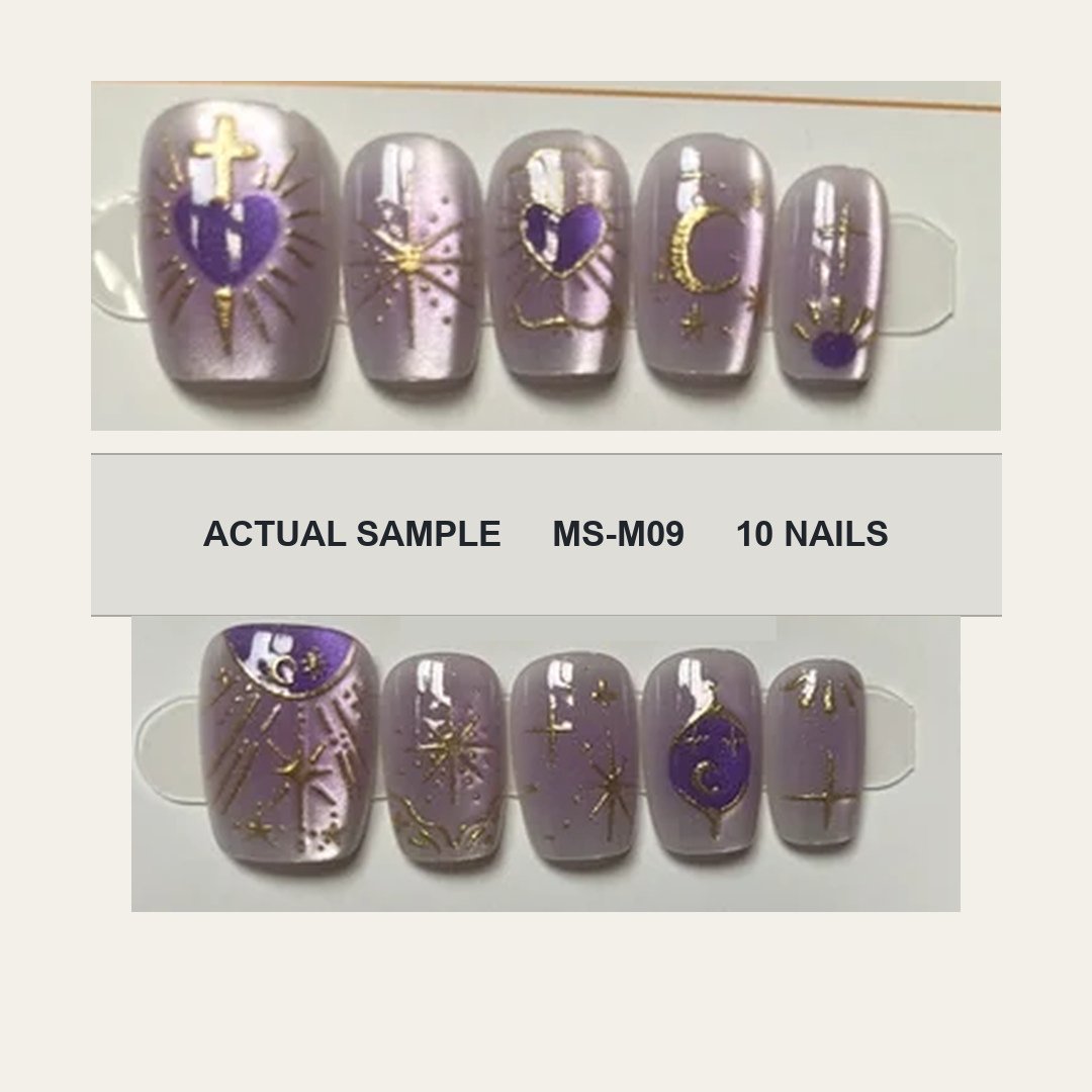 Lavender Celestial Gold press-on nails