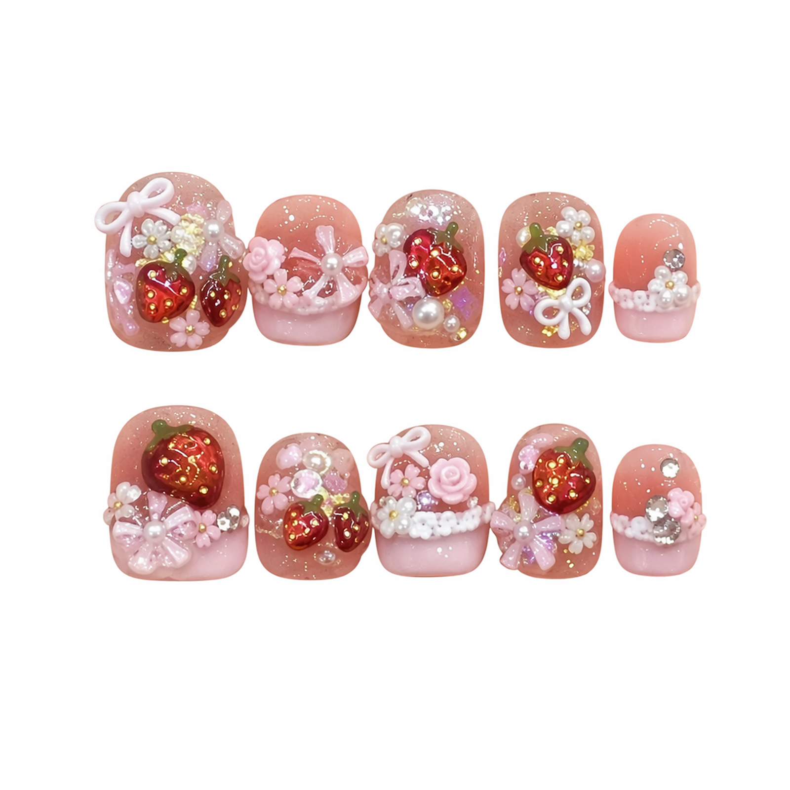 Strawberry Bow design-led press-on nail set
