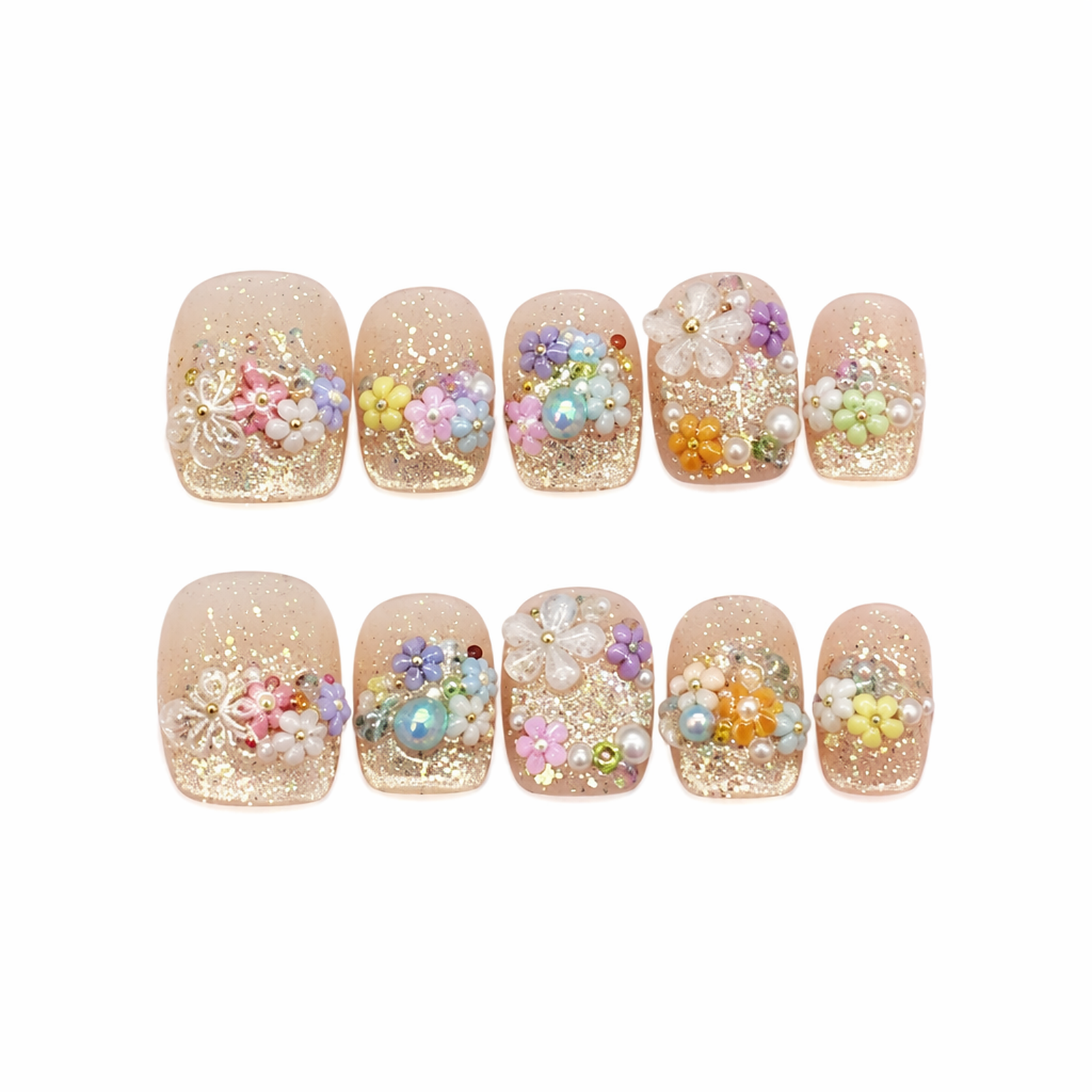 Peach Blossom Gems design-led press-on nail set