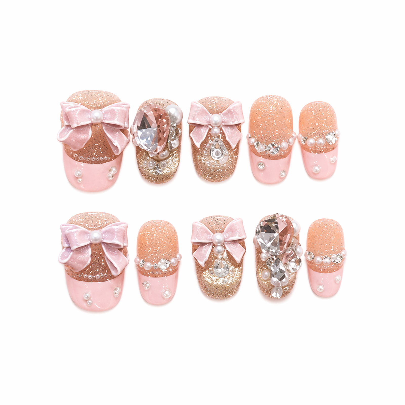 Rose Gold Bow design-led press-on nail set