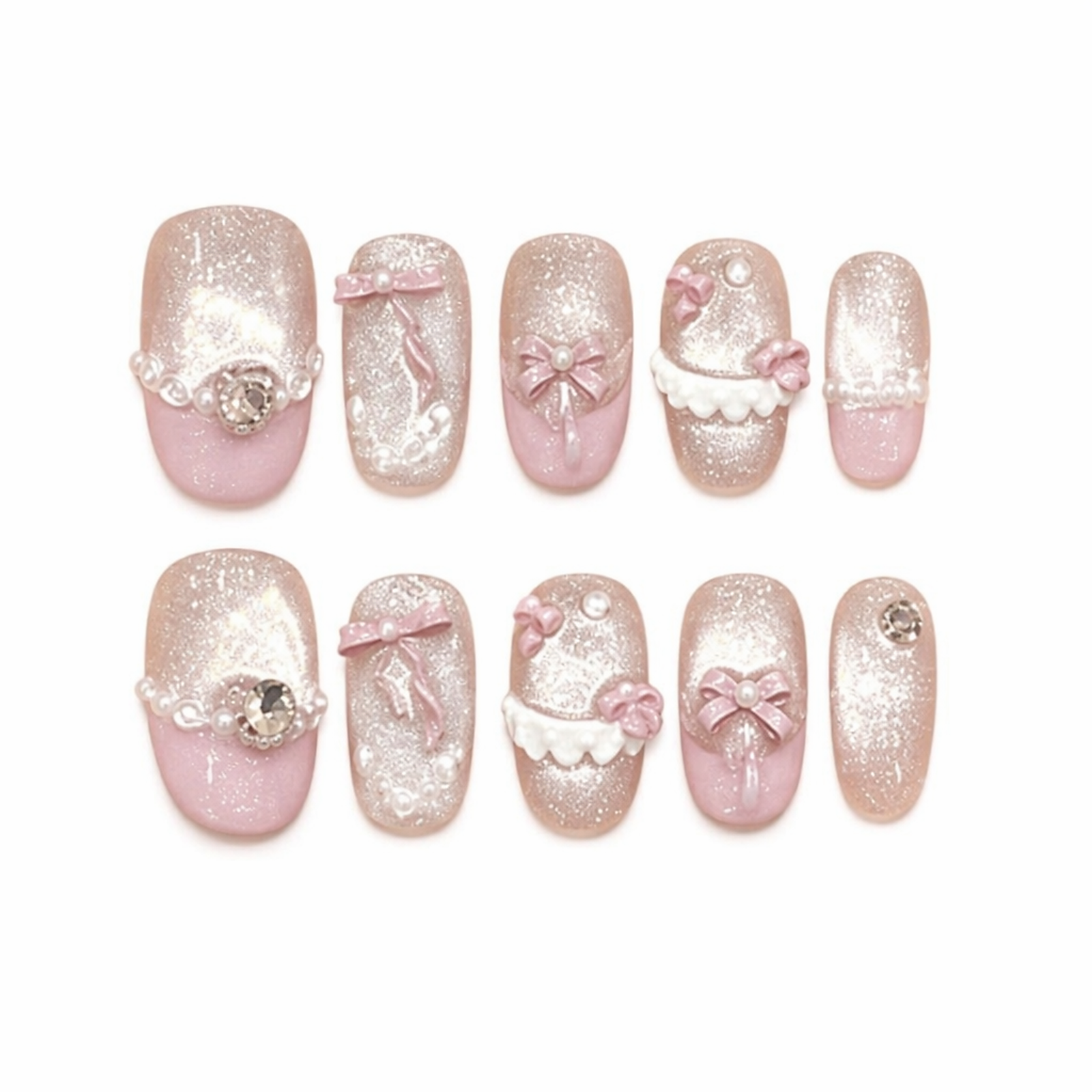 Pearl Lace Blush design-led press-on nail set