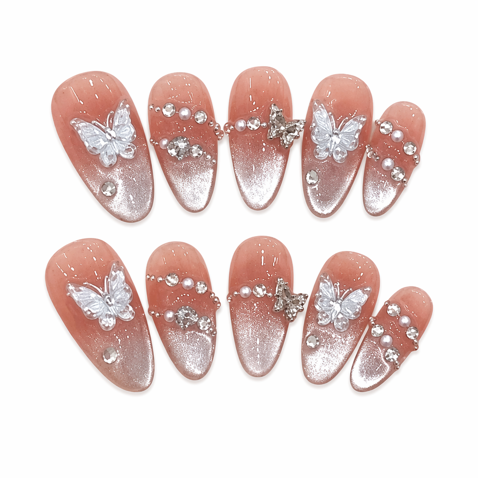 Coral Butterfly design-led press-on nail set