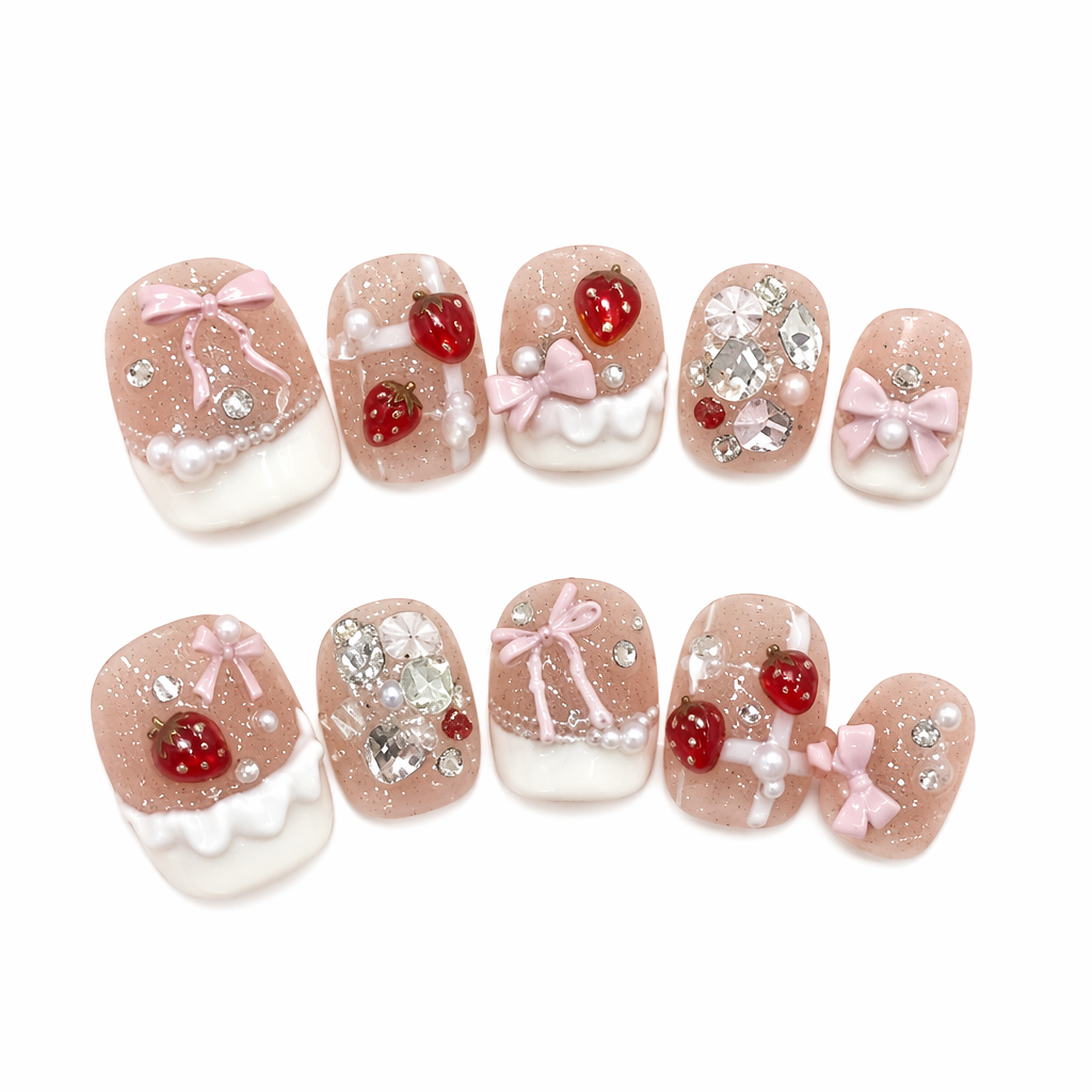 Strawberry Cream design-led press-on nail set