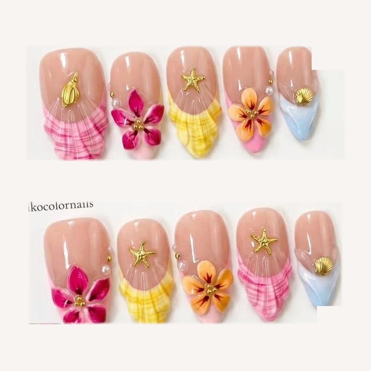 Sunny Beach Grid volume-oriented press-on nail set