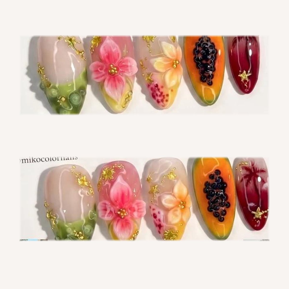 Papaya Bloom volume-oriented press-on nail set
