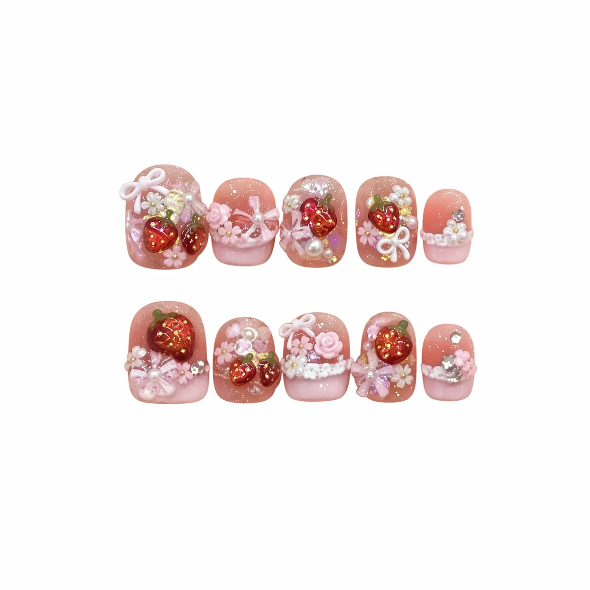Strawberry Bow press-on nails