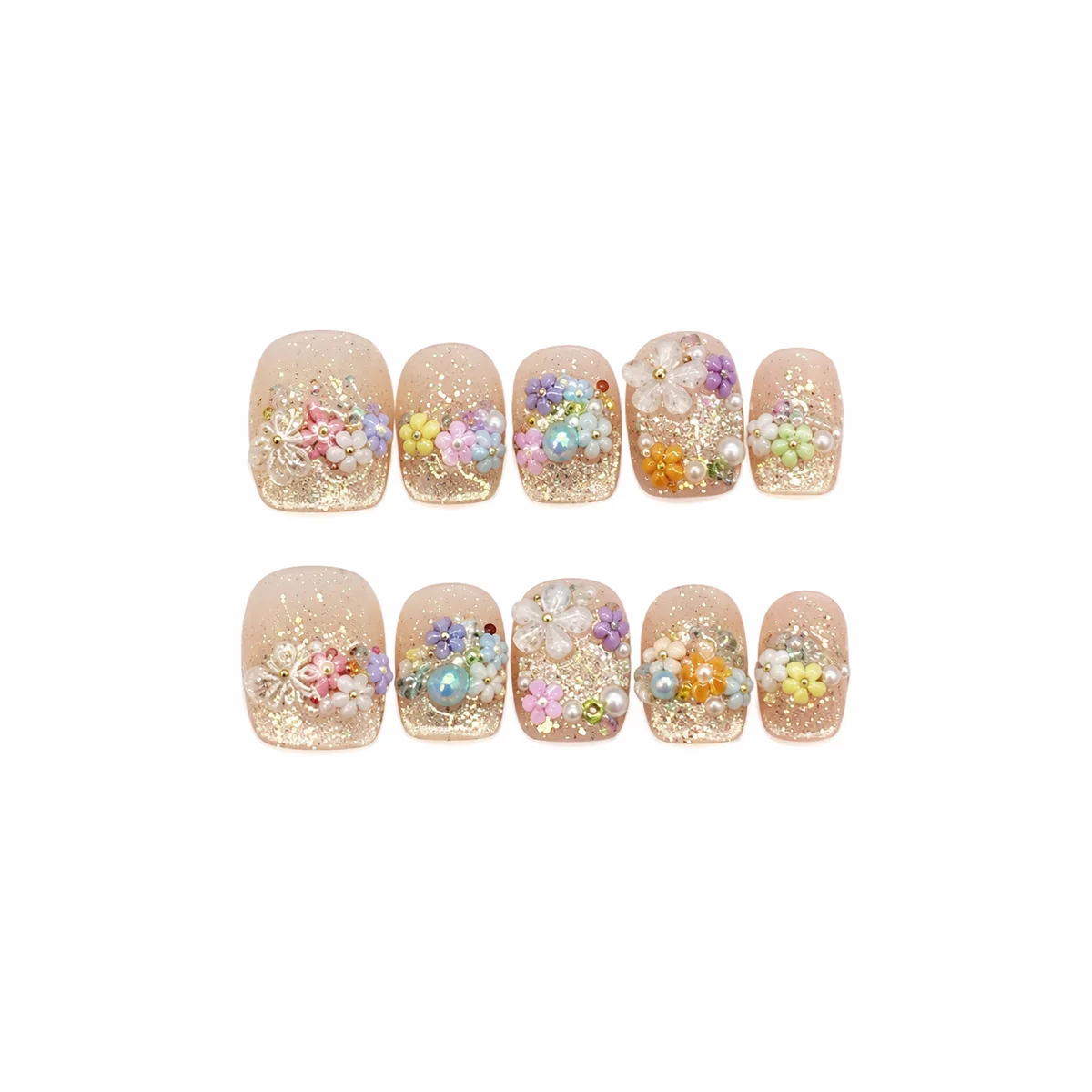 Peach Blossom Gems press-on nails