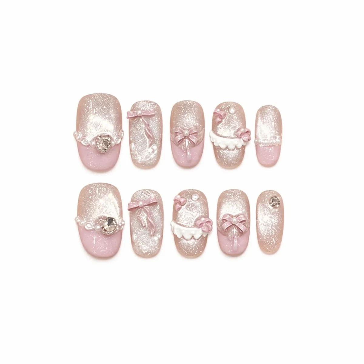 Pearl Lace Blush press-on nails