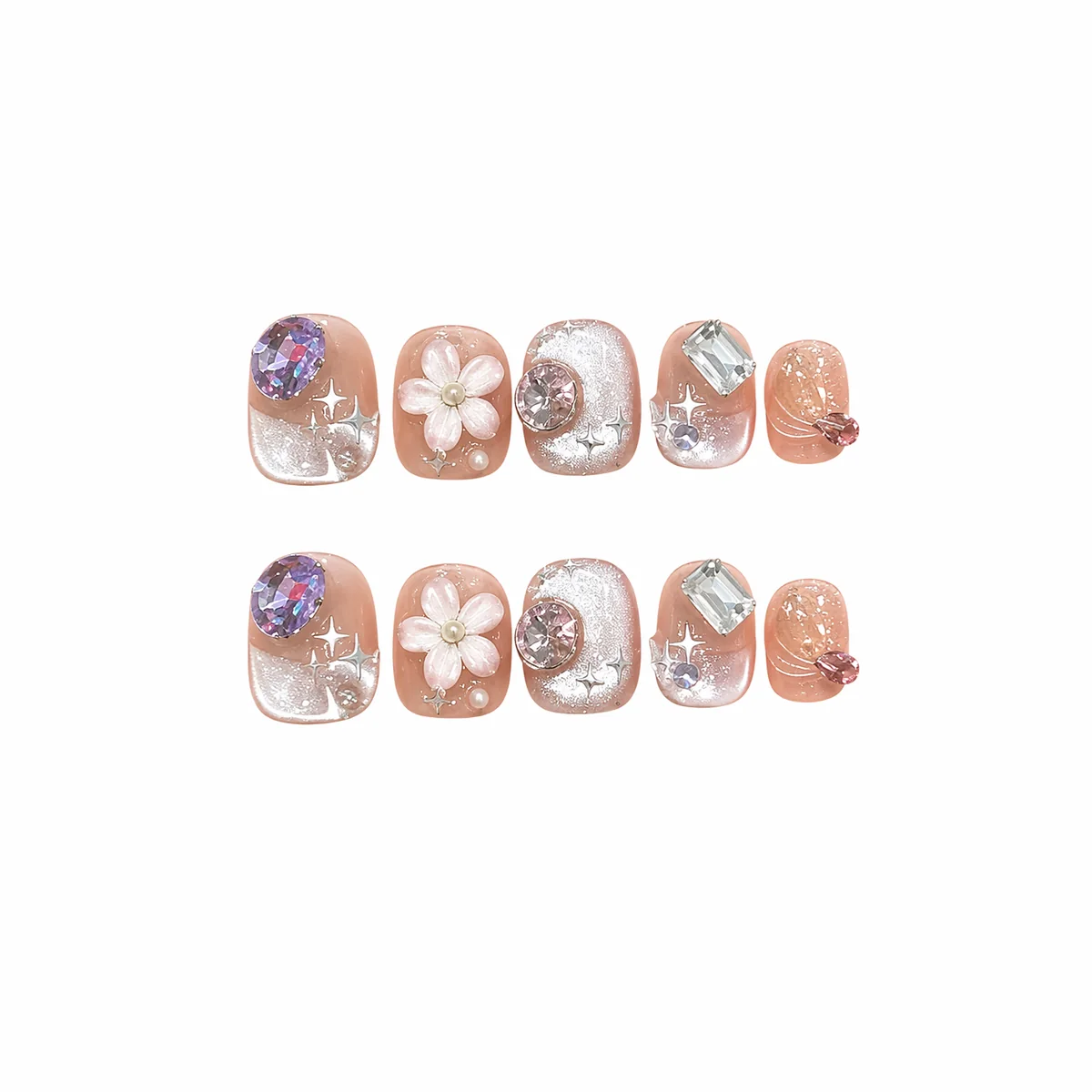 Peach Stardust press-on nails
