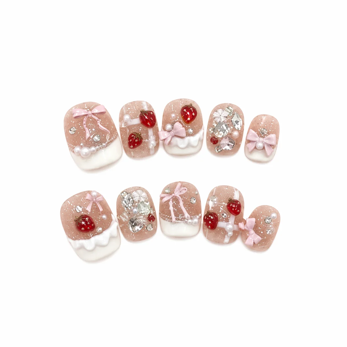 Strawberry Cream press-on nails
